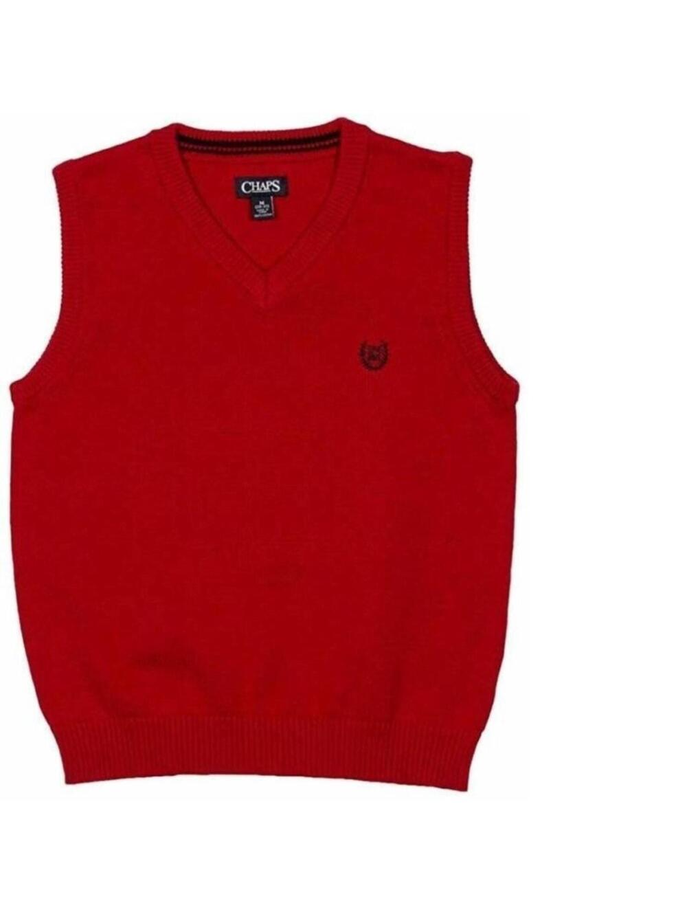 Chaps Sweater Vest Boys 14/56 Red Cable Knit V-neck Sleeveless Cotton